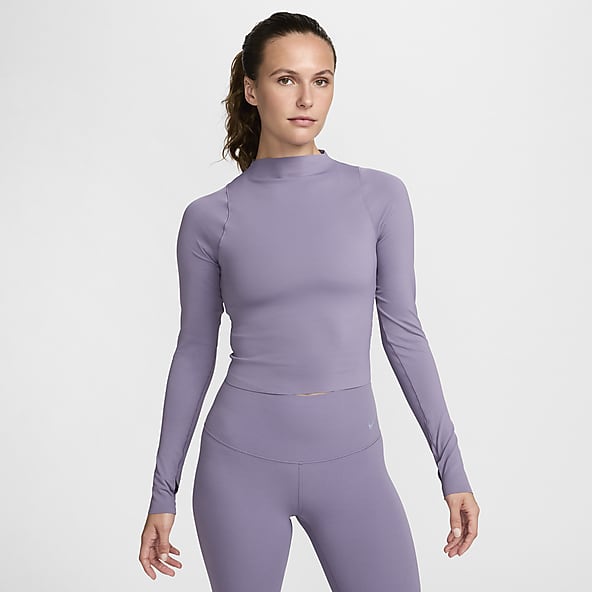 Purple Dri FIT High Neck Long Sleeve Shirts. Nike